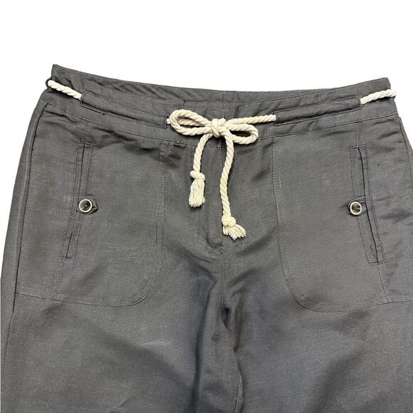 Sandro Linen Blend High Rise Cropped Pants with Rope Tie Belt Size 6 - Picture 4 of 11